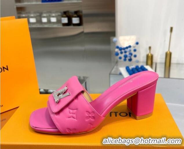 New Design Louis Vuitton Monogram Leather Heel Slide Sandals with Foldover Crystals LV Dark Pink 1013016