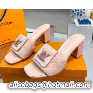 Affordable Price Louis Vuitton Monogram Leather Heel Slide Sandals with Foldover Crystals LV Light Pink 1013017