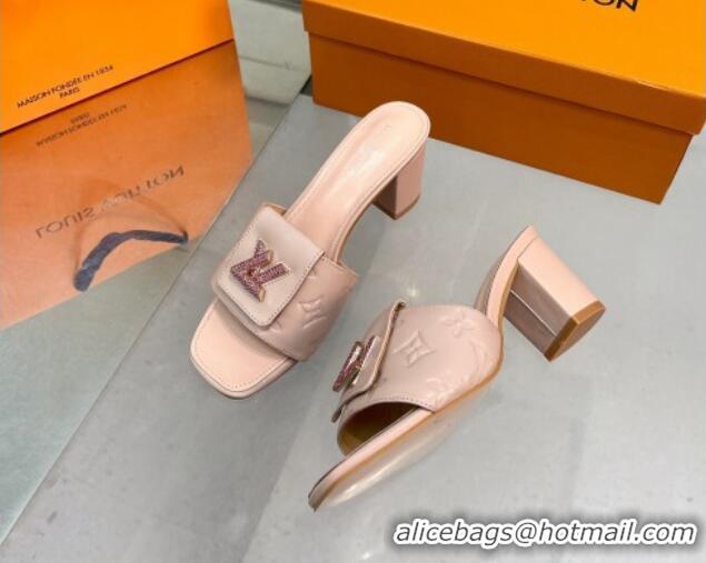 Affordable Price Louis Vuitton Monogram Leather Heel Slide Sandals with Foldover Crystals LV Light Pink 1013017