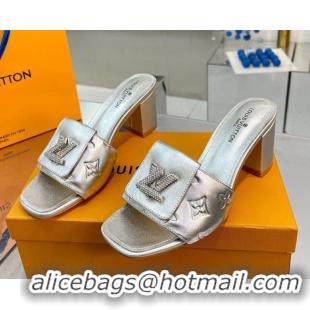 Best Price Louis Vuitton Monogram Leather Heel Slide Sandals with Foldover Crystals LV Silver 1013018