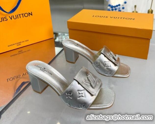 Best Price Louis Vuitton Monogram Leather Heel Slide Sandals with Foldover Crystals LV Silver 1013018