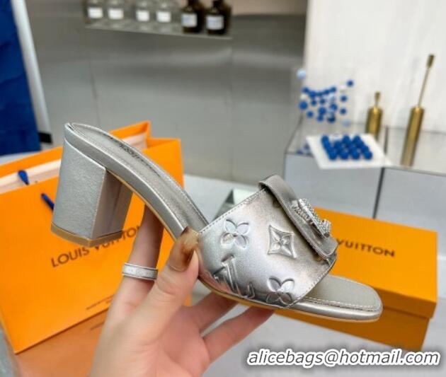 Best Price Louis Vuitton Monogram Leather Heel Slide Sandals with Foldover Crystals LV Silver 1013018