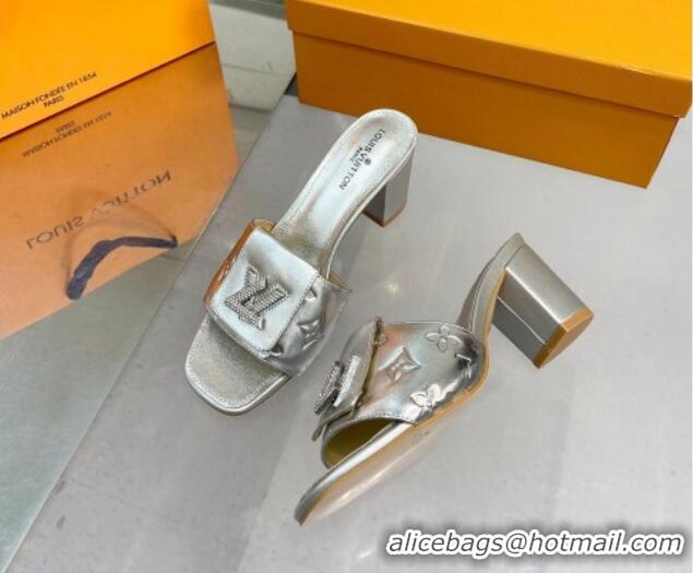 Best Price Louis Vuitton Monogram Leather Heel Slide Sandals with Foldover Crystals LV Silver 1013018