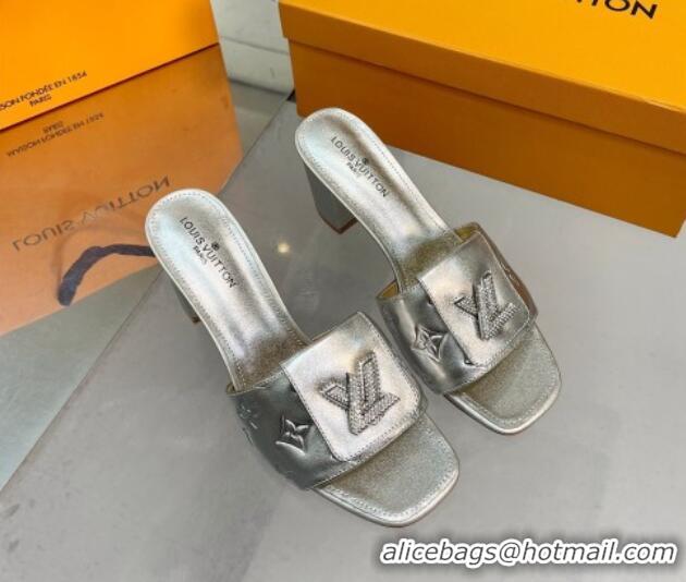 Best Price Louis Vuitton Monogram Leather Heel Slide Sandals with Foldover Crystals LV Silver 1013018