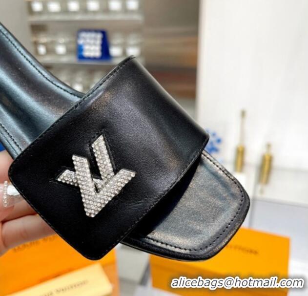 Reasonable Price Louis Vuitton Shake Monogram Canvas Flat Slide Sandals with Crystal LV Twist Black 1013019