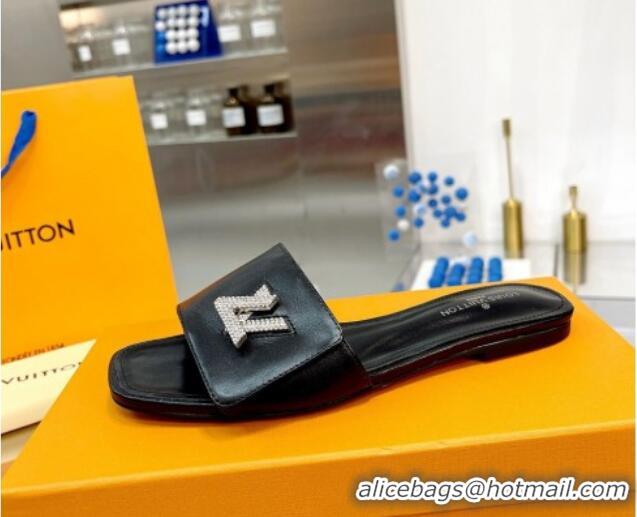 Reasonable Price Louis Vuitton Shake Monogram Canvas Flat Slide Sandals with Crystal LV Twist Black 1013019