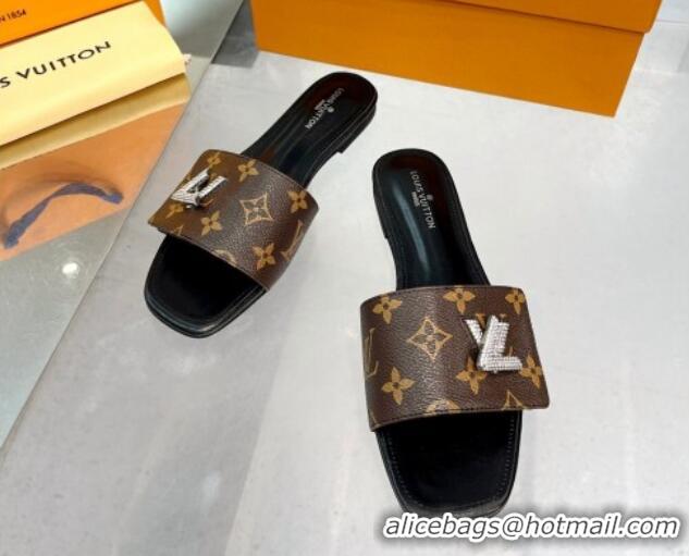 Low Price Louis Vuitton Shake Monogram Canvas Flat Slide Sandals with Crystal LV Twist 1013020