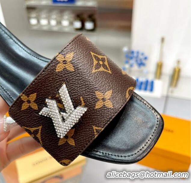 Low Price Louis Vuitton Shake Monogram Canvas Flat Slide Sandals with Crystal LV Twist 1013020