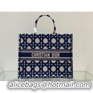 Low Cost LARGE DIOR BOOK TOTE Beige and Blue Macrocannage Embroidery M1286ZZAU