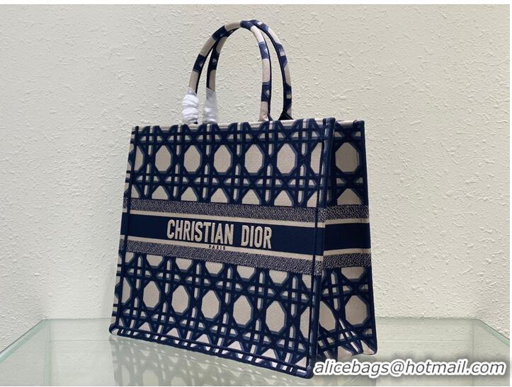 Low Cost LARGE DIOR BOOK TOTE Beige and Blue Macrocannage Embroidery M1286ZZAU