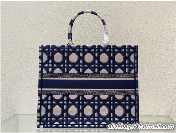 Low Cost LARGE DIOR BOOK TOTE Beige and Blue Macrocannage Embroidery M1286ZZAU