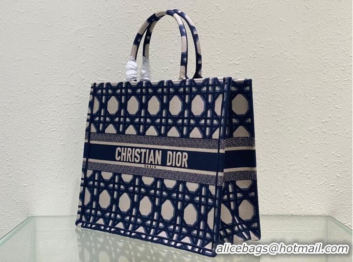 Low Cost LARGE DIOR BOOK TOTE Beige and Blue Macrocannage Embroidery M1286ZZAU