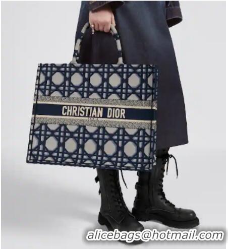 Low Cost LARGE DIOR BOOK TOTE Beige and Blue Macrocannage Embroidery M1286ZZAU