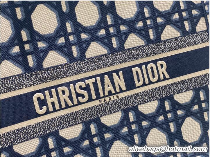 Low Cost LARGE DIOR BOOK TOTE Beige and Blue Macrocannage Embroidery M1286ZZAU