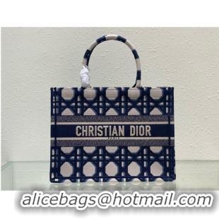 Top Grade MEDIUM DIOR BOOK TOTE Beige and Blue Macrocannage Embroidery M1296ZZA