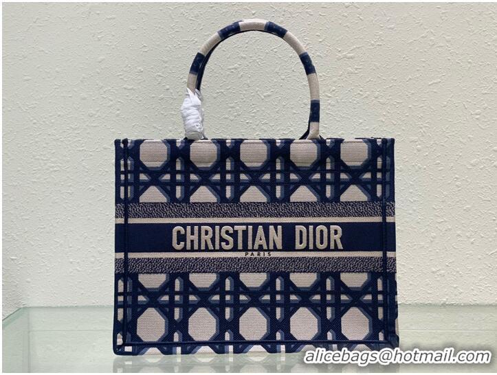 Top Grade MEDIUM DIOR BOOK TOTE Beige and Blue Macrocannage Embroidery M1296ZZA