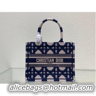 Top Quality SMALL DIOR BOOK TOTE Beige and Blue Macrocannage Embroidery M1296ZRG