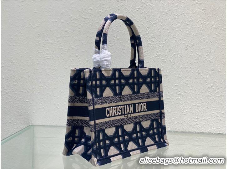 Top Quality SMALL DIOR BOOK TOTE Beige and Blue Macrocannage Embroidery M1296ZRG