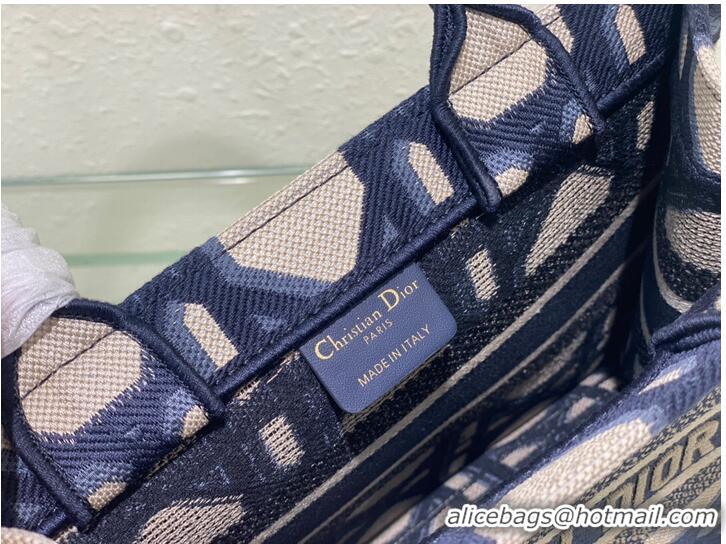 Top Quality SMALL DIOR BOOK TOTE Beige and Blue Macrocannage Embroidery M1296ZRG