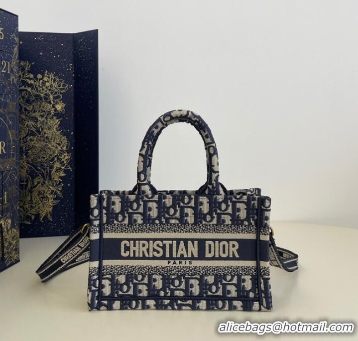 Trendy Design MINI DIOR BOOK TOTE WITH STRAP Blue and Beige Dior Oblique Embroidery S5573