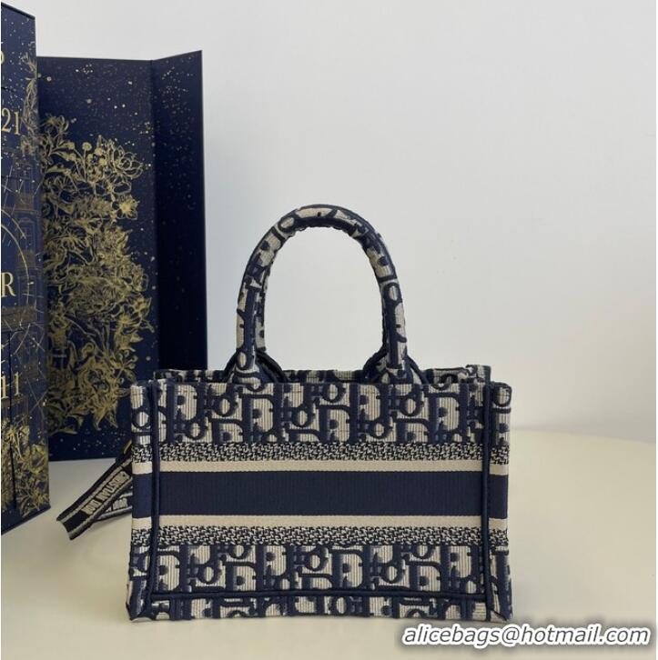 Trendy Design MINI DIOR BOOK TOTE WITH STRAP Blue and Beige Dior Oblique Embroidery S5573