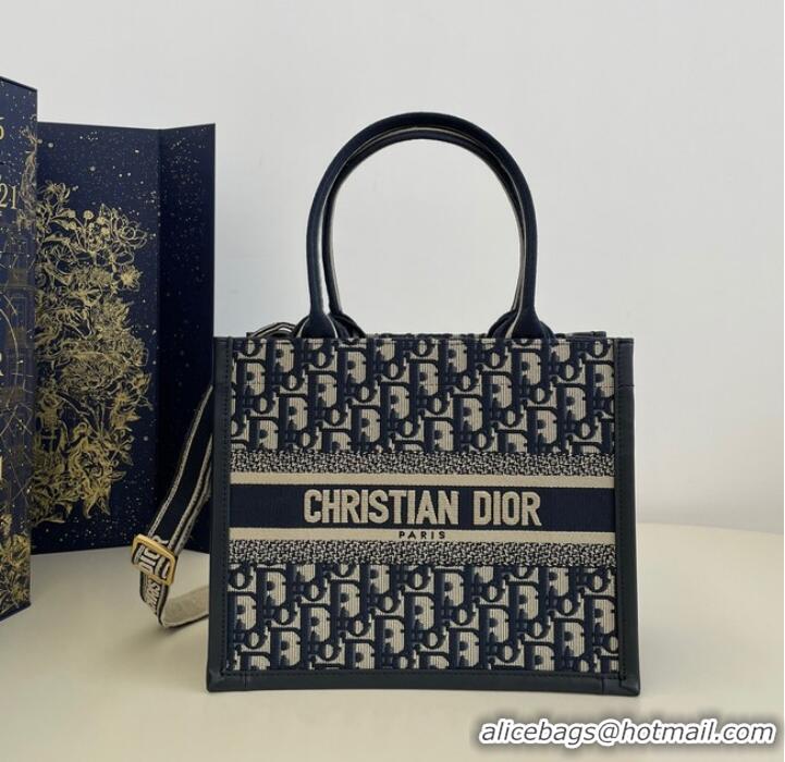 Shop Discount SMALL DIOR BOOK TOTE Ecru and Blue Dior Oblique Embroidery M1265ZRI