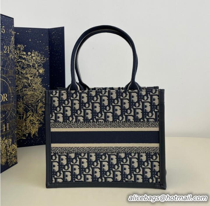 Shop Discount SMALL DIOR BOOK TOTE Ecru and Blue Dior Oblique Embroidery M1265ZRI