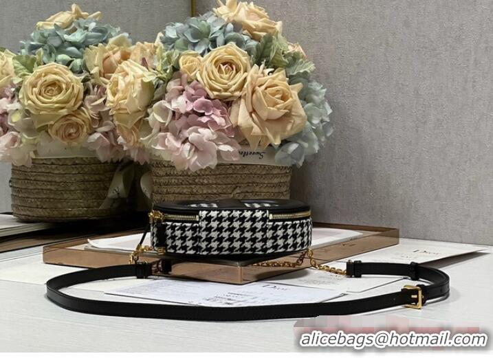 Luxury Cheap DIOR SIGNATURE BAG WITH STRAP Black and White Houndstooth Embroidery 1293