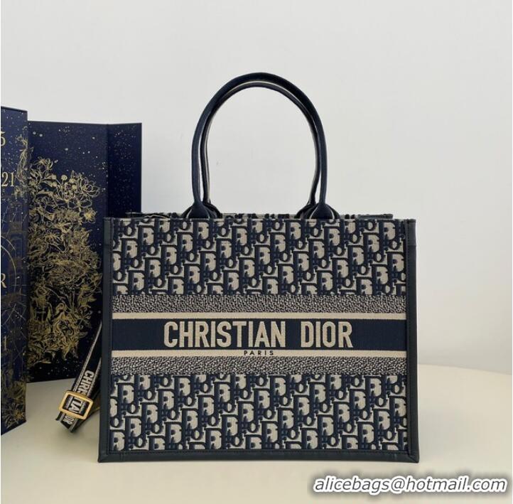 Promotional MEDIUM DIOR BOOK TOTE Ecru and Blue Dior Oblique Embroidery M1296ZRIW