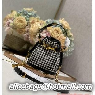 Shop Discount SMALL CEST DIOR BAG Black and White Houndstooth Embroidery Natural Cannage M2272U