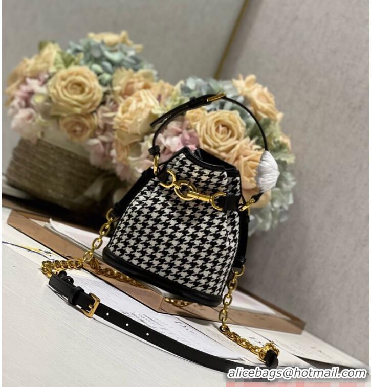 Shop Discount SMALL CEST DIOR BAG Black and White Houndstooth Embroidery Natural Cannage M2272U