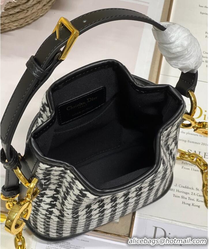 Shop Discount SMALL CEST DIOR BAG Black and White Houndstooth Embroidery Natural Cannage M2272U