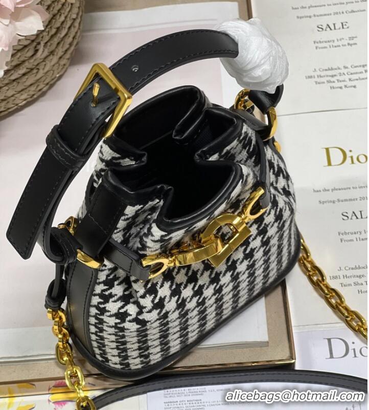 Shop Discount SMALL CEST DIOR BAG Black and White Houndstooth Embroidery Natural Cannage M2272U