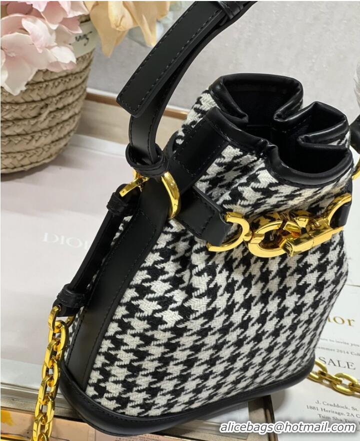 Shop Discount SMALL CEST DIOR BAG Black and White Houndstooth Embroidery Natural Cannage M2272U