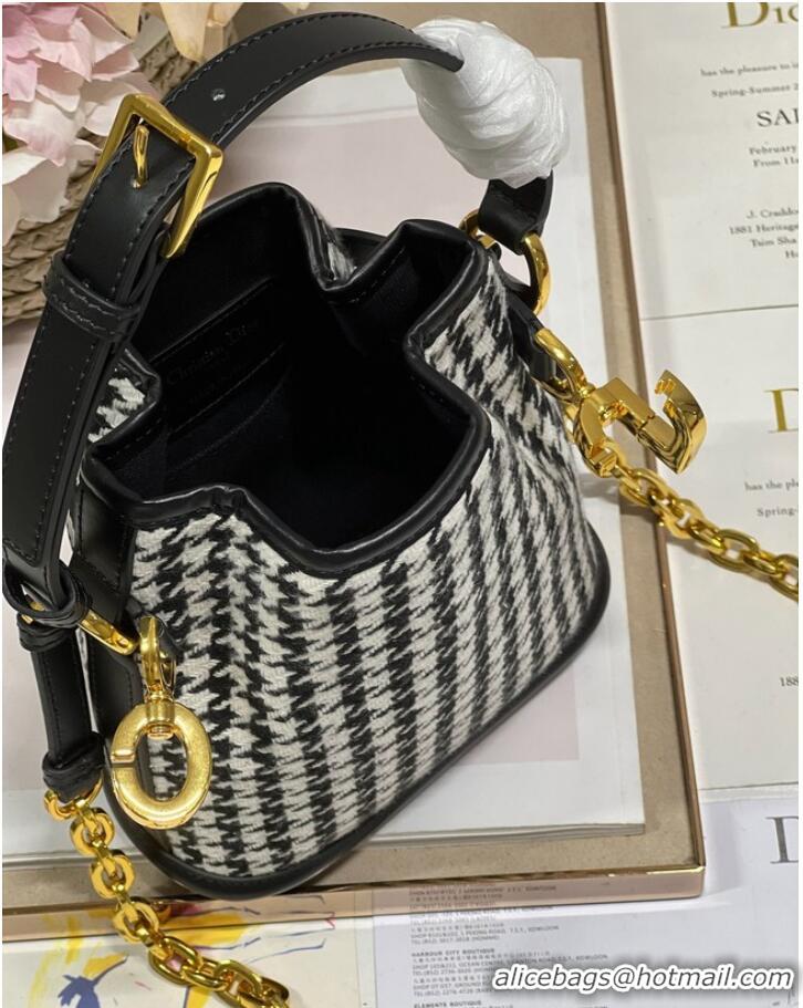 Shop Discount SMALL CEST DIOR BAG Black and White Houndstooth Embroidery Natural Cannage M2272U