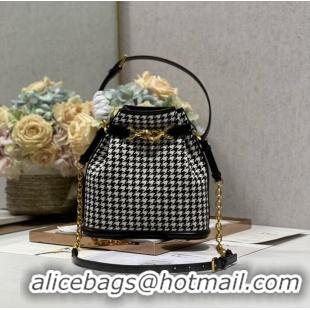 Classic Grade MEDIUM CEST DIOR BAG Black and White Houndstooth Embroidery Natural Cannage M2271UB