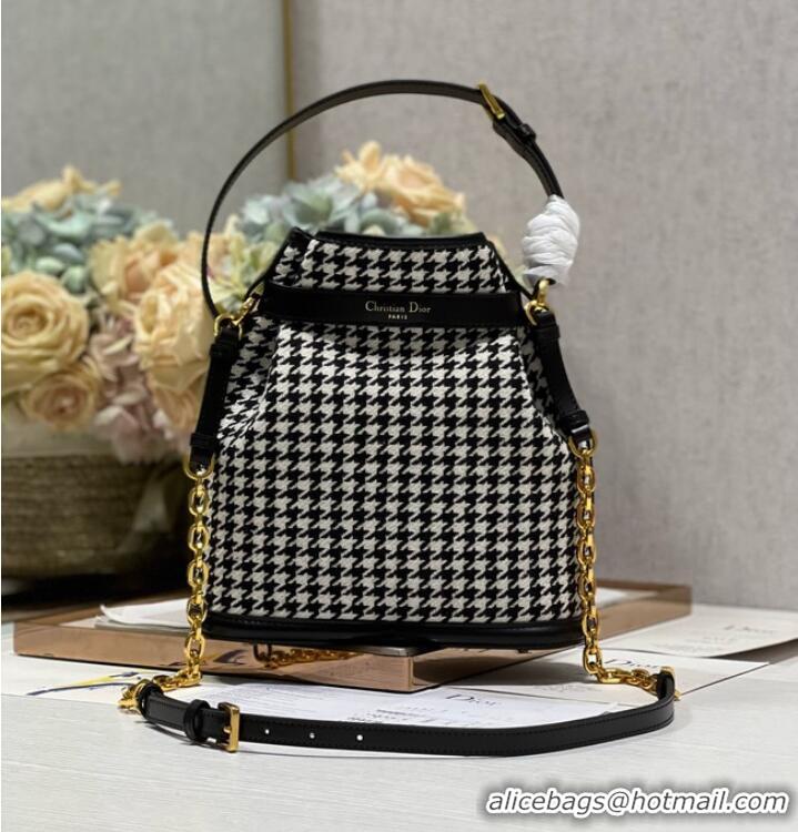 Classic Grade MEDIUM CEST DIOR BAG Black and White Houndstooth Embroidery Natural Cannage M2271UB