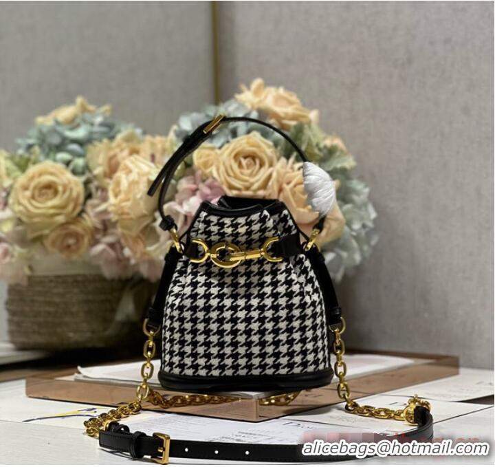 Classic Grade MEDIUM CEST DIOR BAG Black and White Houndstooth Embroidery Natural Cannage M2271UB