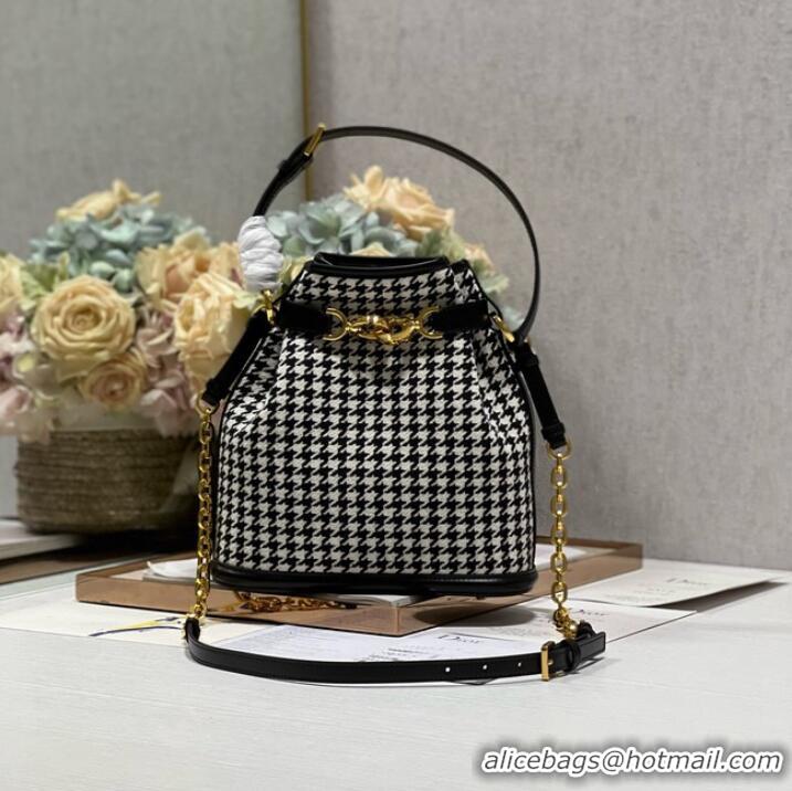 Classic Grade MEDIUM CEST DIOR BAG Black and White Houndstooth Embroidery Natural Cannage M2271UB