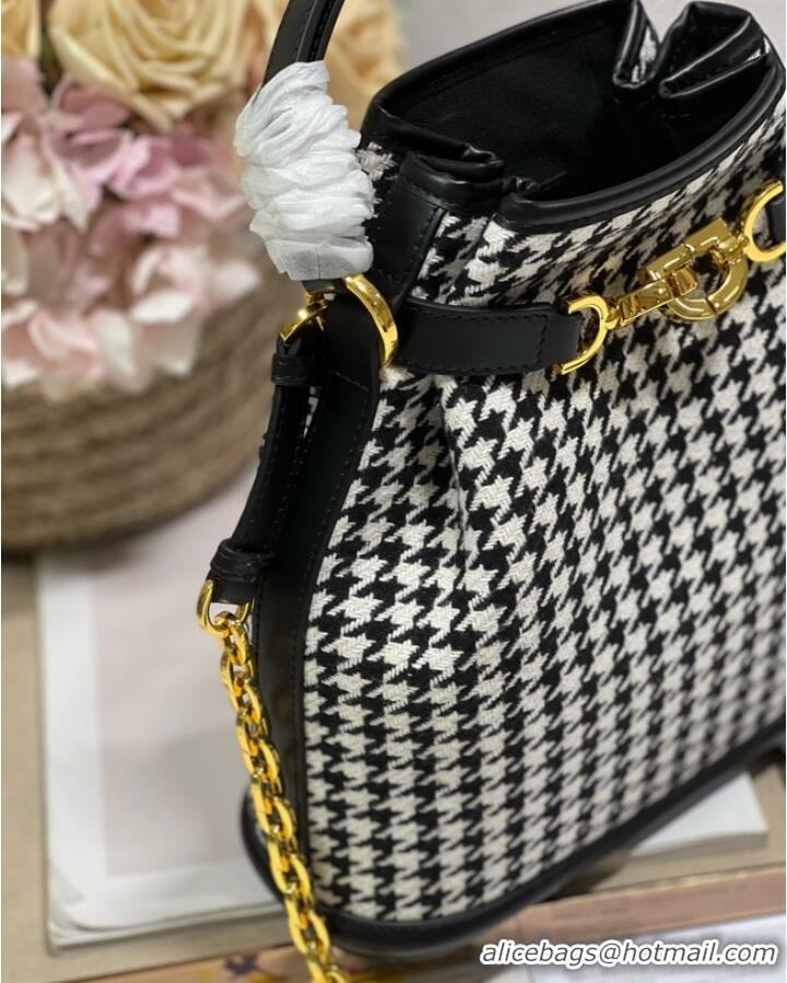 Classic Grade MEDIUM CEST DIOR BAG Black and White Houndstooth Embroidery Natural Cannage M2271UB