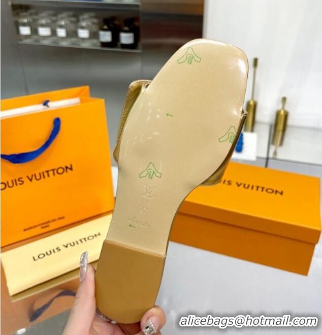 Best Product Louis Vuitton Shake Leather Flat Slide Sandals with Crystal LV Twist Gold 1013028