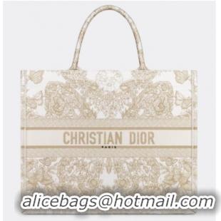 Promotional LARGE DIOR BOOK TOTE Gold-Tone and White Butterfly Around The World Embroidery M1286ZES