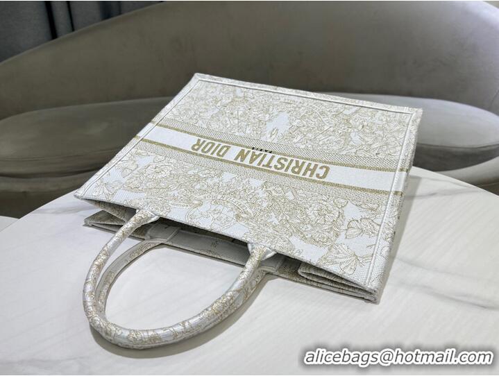 Promotional LARGE DIOR BOOK TOTE Gold-Tone and White Butterfly Around The World Embroidery M1286ZES