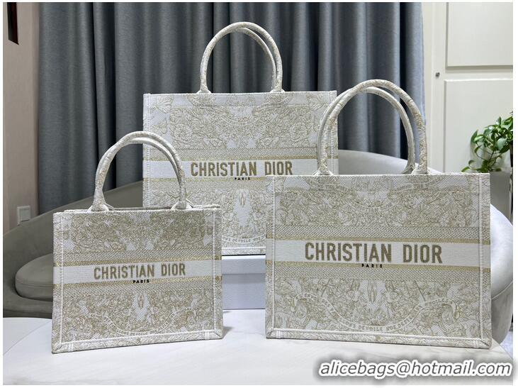 Promotional LARGE DIOR BOOK TOTE Gold-Tone and White Butterfly Around The World Embroidery M1286ZES