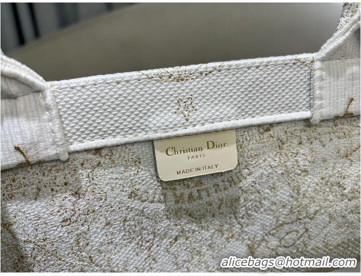 Promotional LARGE DIOR BOOK TOTE Gold-Tone and White Butterfly Around The World Embroidery M1286ZES