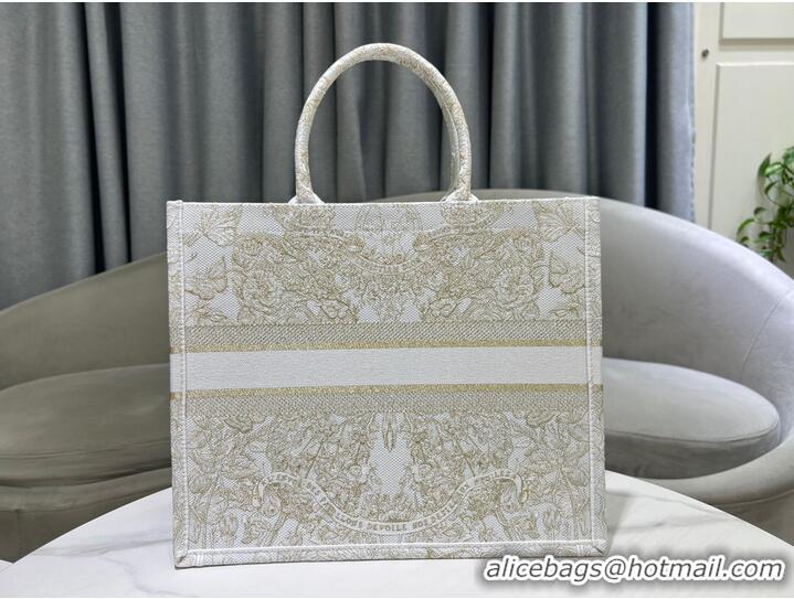 Promotional LARGE DIOR BOOK TOTE Gold-Tone and White Butterfly Around The World Embroidery M1286ZES