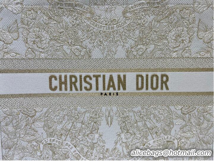 Promotional LARGE DIOR BOOK TOTE Gold-Tone and White Butterfly Around The World Embroidery M1286ZES