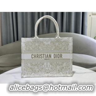 Pretty Style MEDIUM DIOR BOOK TOTE Gold-Tone and White Butterfly Around The World Embroidery M1296ZE