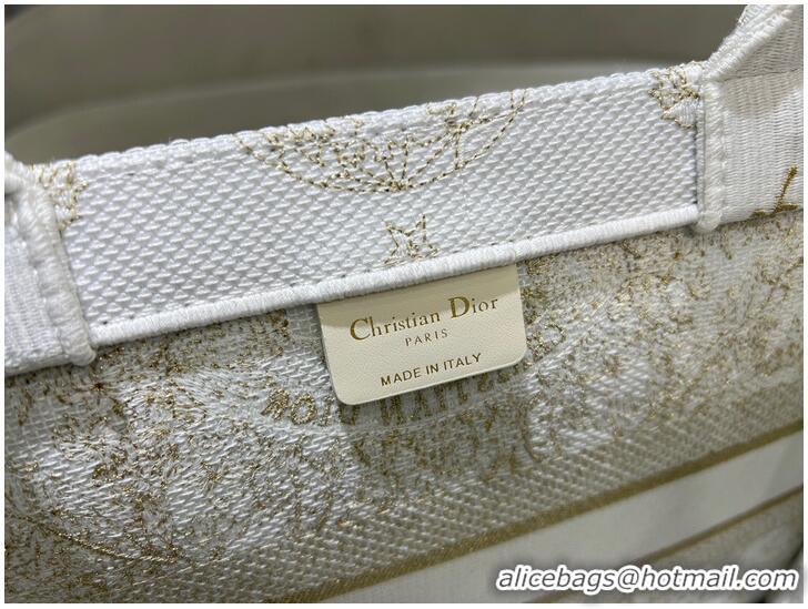 Pretty Style MEDIUM DIOR BOOK TOTE Gold-Tone and White Butterfly Around The World Embroidery M1296ZE