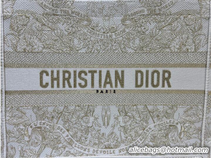 Pretty Style MEDIUM DIOR BOOK TOTE Gold-Tone and White Butterfly Around The World Embroidery M1296ZE